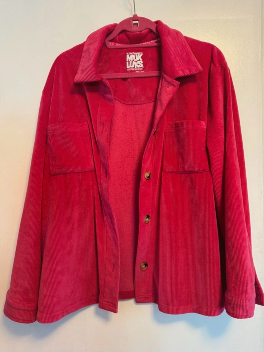 Muk Luks Women's Dark Pink Ribbed Button-Up Shacket